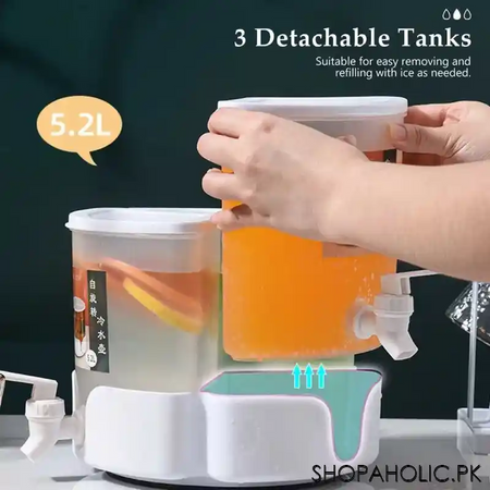 5.1l 3 tanks rotating cold beverage dispenser with lids and 3 faucets for refrigerator image4