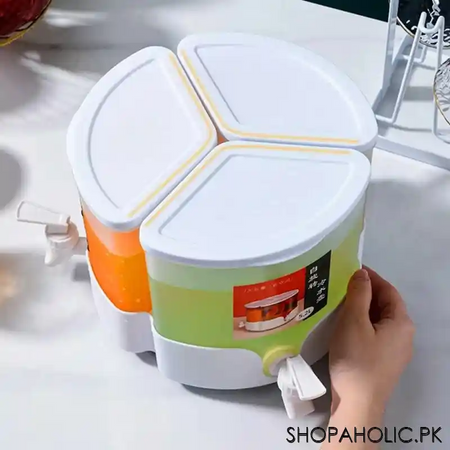 5.1l 3 tanks rotating cold beverage dispenser with lids and 3 faucets for refrigerator image6