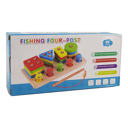 Wooden Shapes And Fish Four-Post Educational Toy
