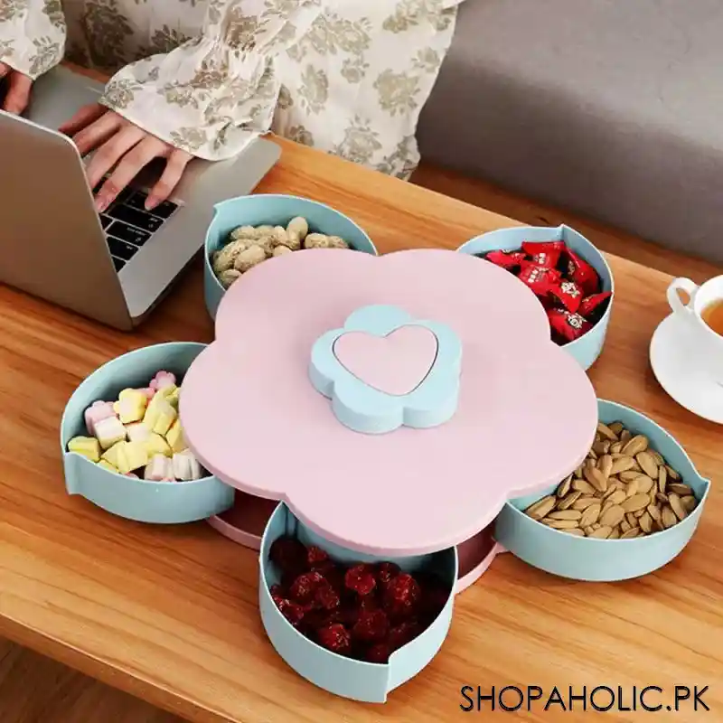 5 compartment flower shape rotating candy storage box for serving dry fruit and candies image2