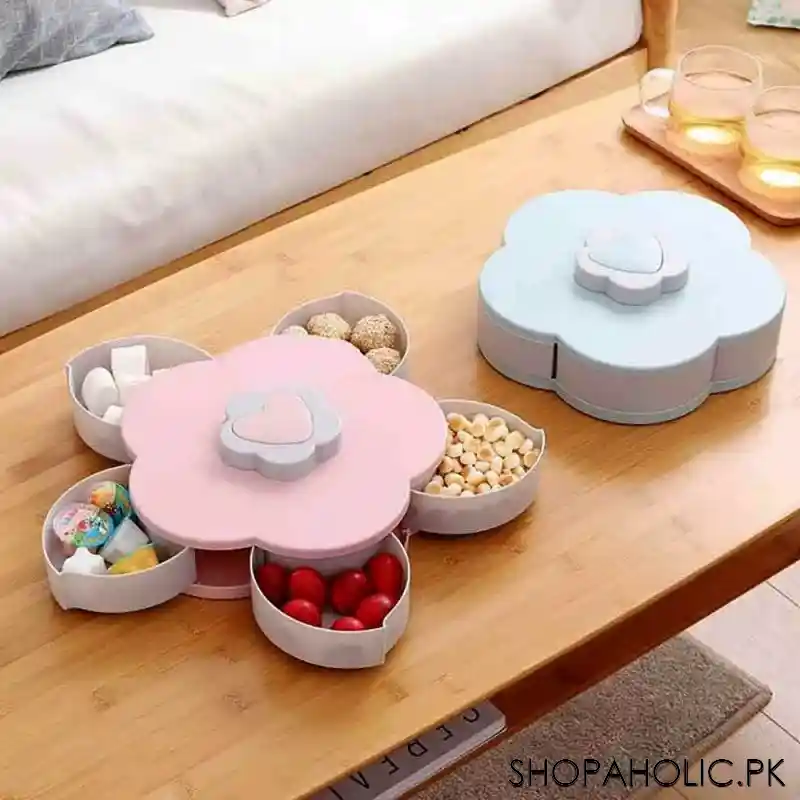 5 compartment flower shape rotating candy storage box for serving dry fruit and candies image3