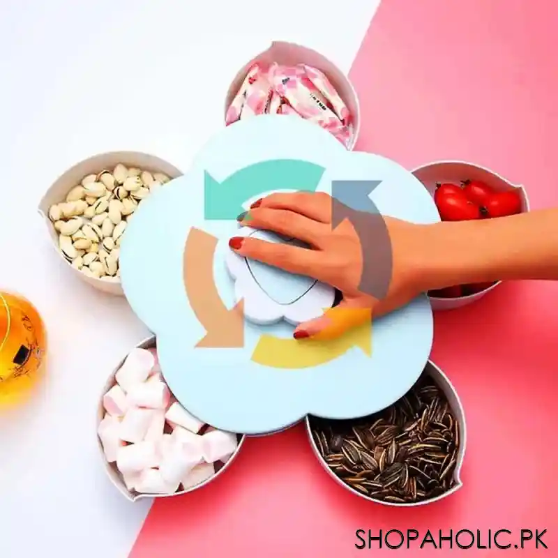 5 compartment flower shape rotating candy storage box for serving dry fruit and candies image5