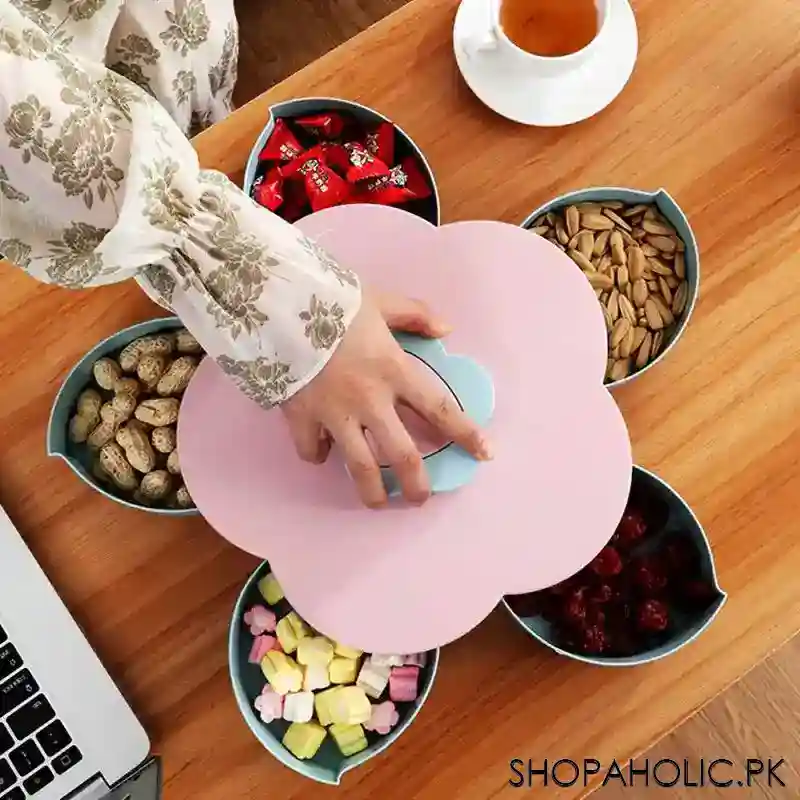 5 compartment flower shape rotating candy storage box for serving dry fruit and candies main image
