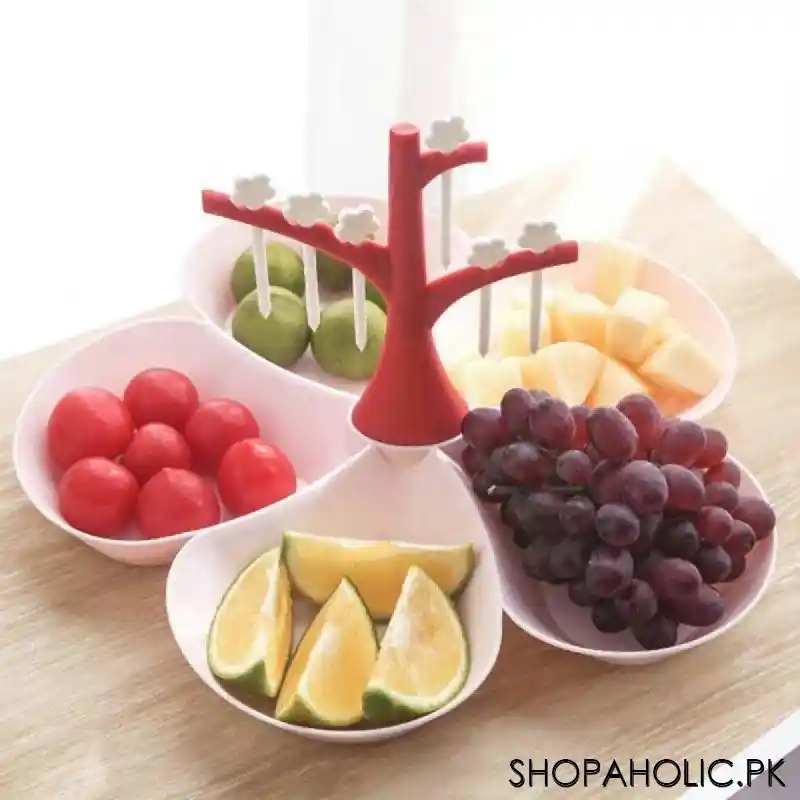 5 compartments fruit serving tray with fork tree set image4