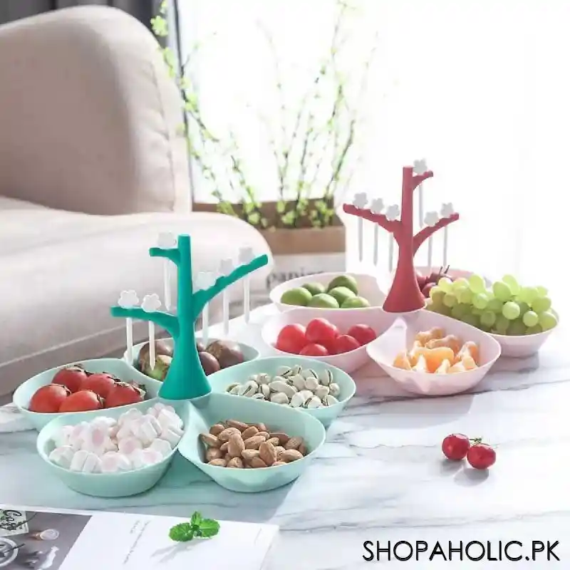 5 compartments fruit serving tray with fork tree set image5