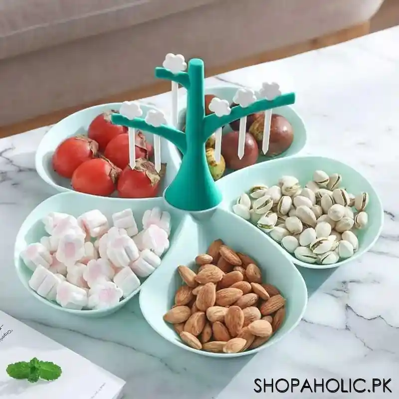 5 compartments fruit serving tray with fork tree set image6