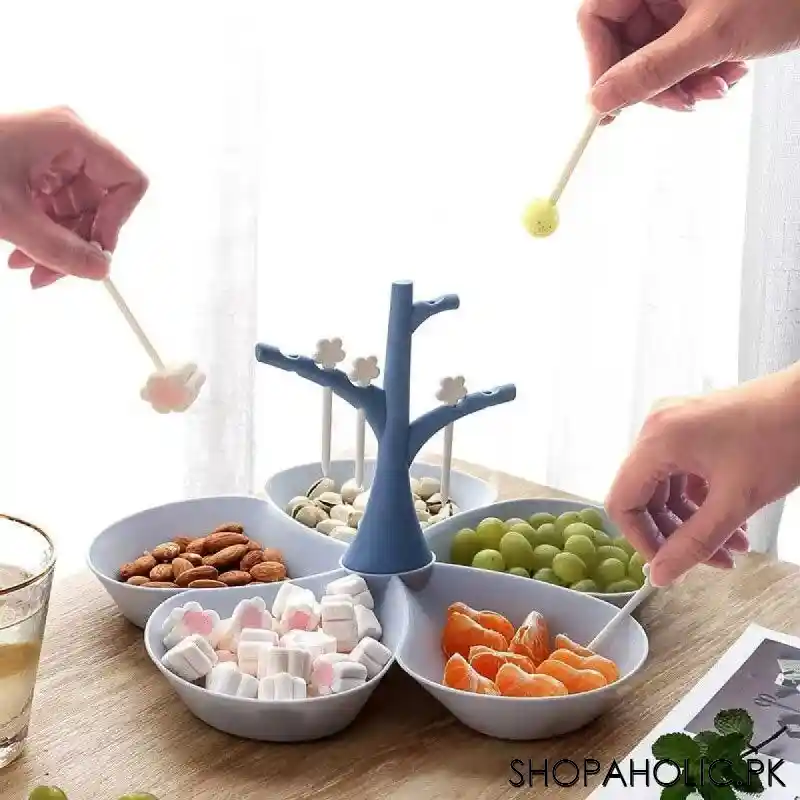 5 compartments fruit serving tray with fork tree set main image