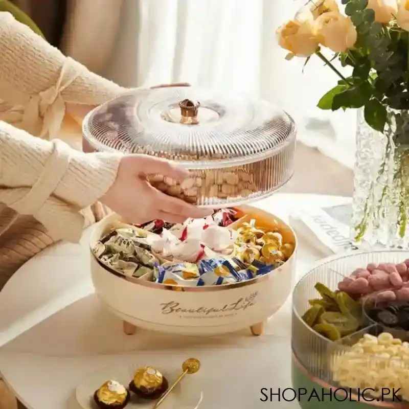 5 Grid Dry Fruit Tabletop Rotating Tray with Lid