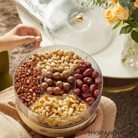 5 grid dry fruit tabletop rotating tray with lid image3