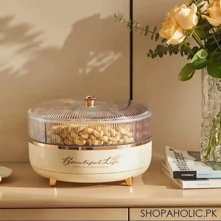 5 grid dry fruit tabletop rotating tray with lid image4