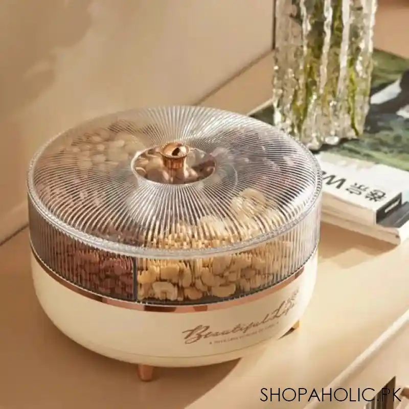 5 grid dry fruit tabletop rotating tray with lid main image