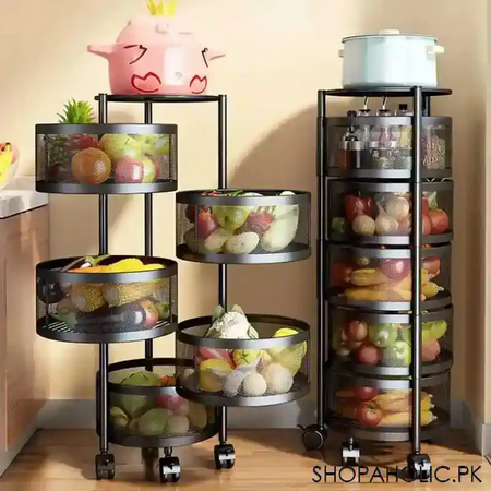 5 tier rolling kitchen storage cart trolly with rotating baskets (round) image3