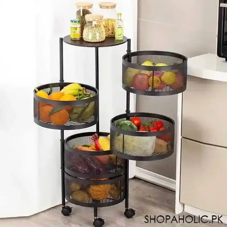 5 tier rolling kitchen storage cart trolly with rotating baskets (round) image4