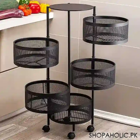 5 tier rolling kitchen storage cart trolly with rotating baskets (round) image6