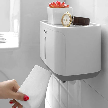 wall mounted toilet roll holder with storage shelf image 3