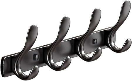 Black 4-Hook Stainless Steel Wall-Mounted Coat & Towel Rack image 4