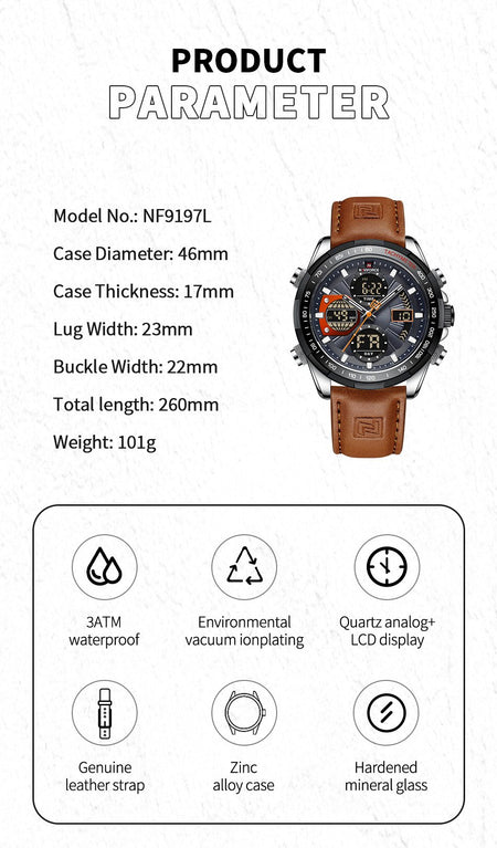 Overfly 9197 Naviforce Analog-Digital Dual Time Chronograph Watch image 10
