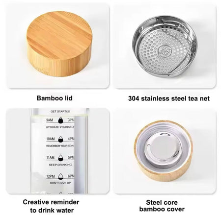 transparent glass water bottle with wooden lid image 5