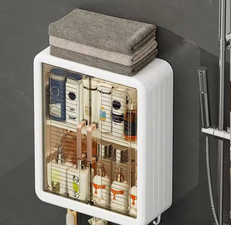 multilayer bathroom storage cabinet with hooks image 10