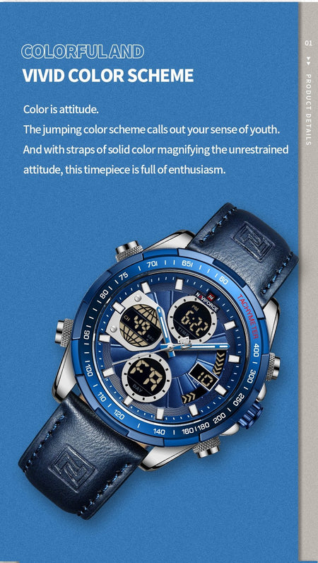 Overfly 9197 Naviforce Analog-Digital Dual Time Chronograph Watch image 5