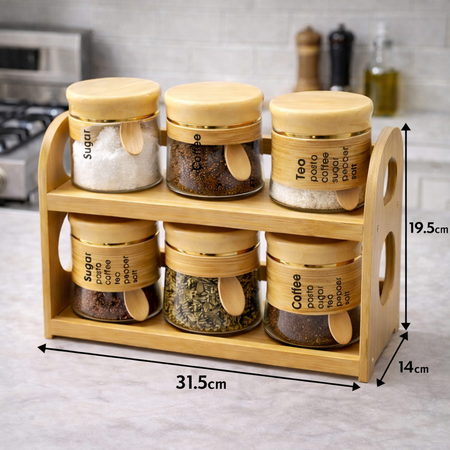 6 pcs glass jar set with bamboo rack image 3