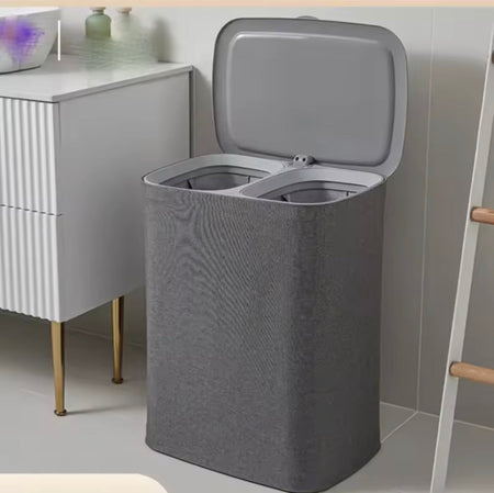 dual compartment foldable laundry basket with lid image 2