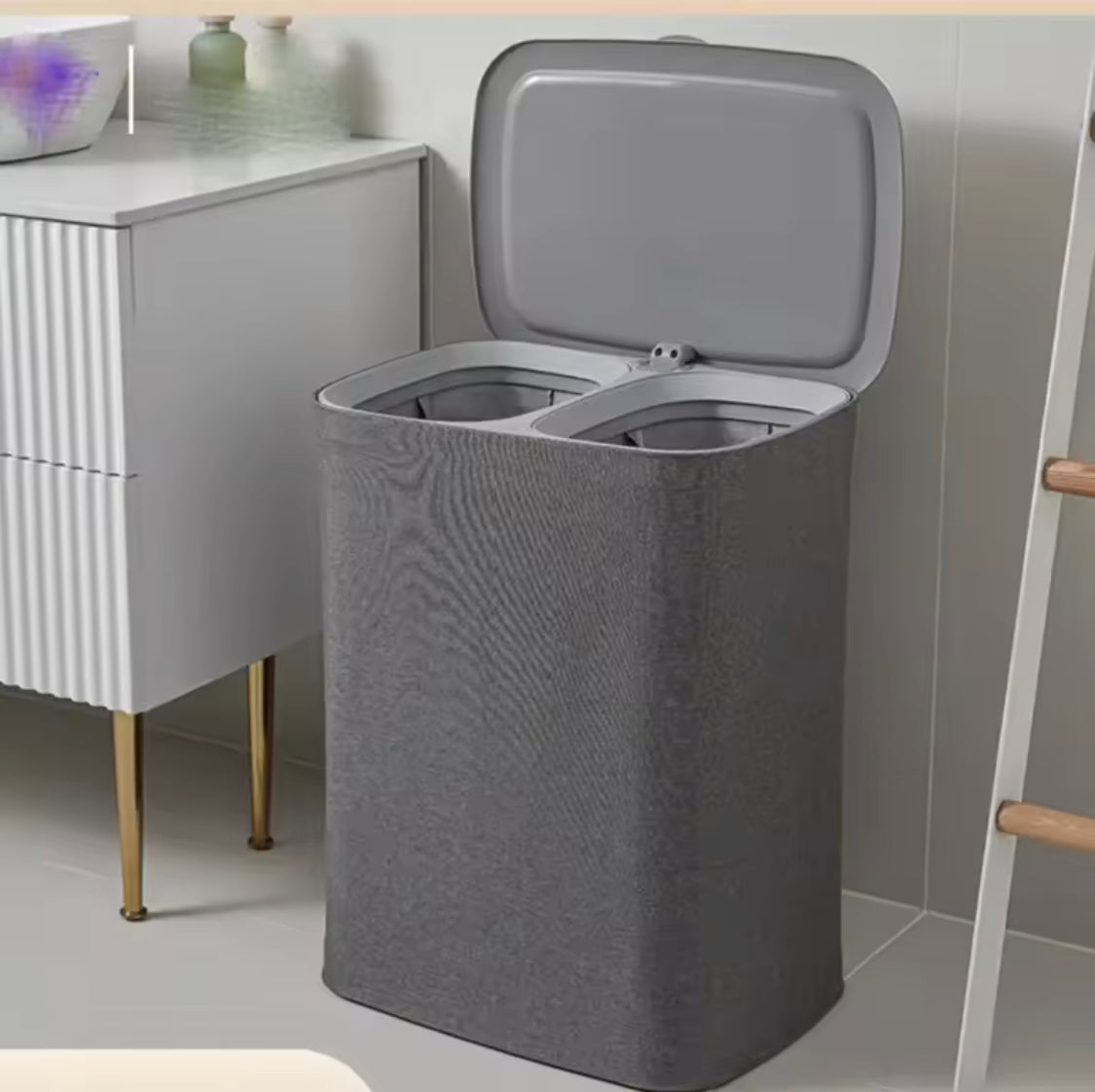 dual compartment foldable laundry basket with lid image 2