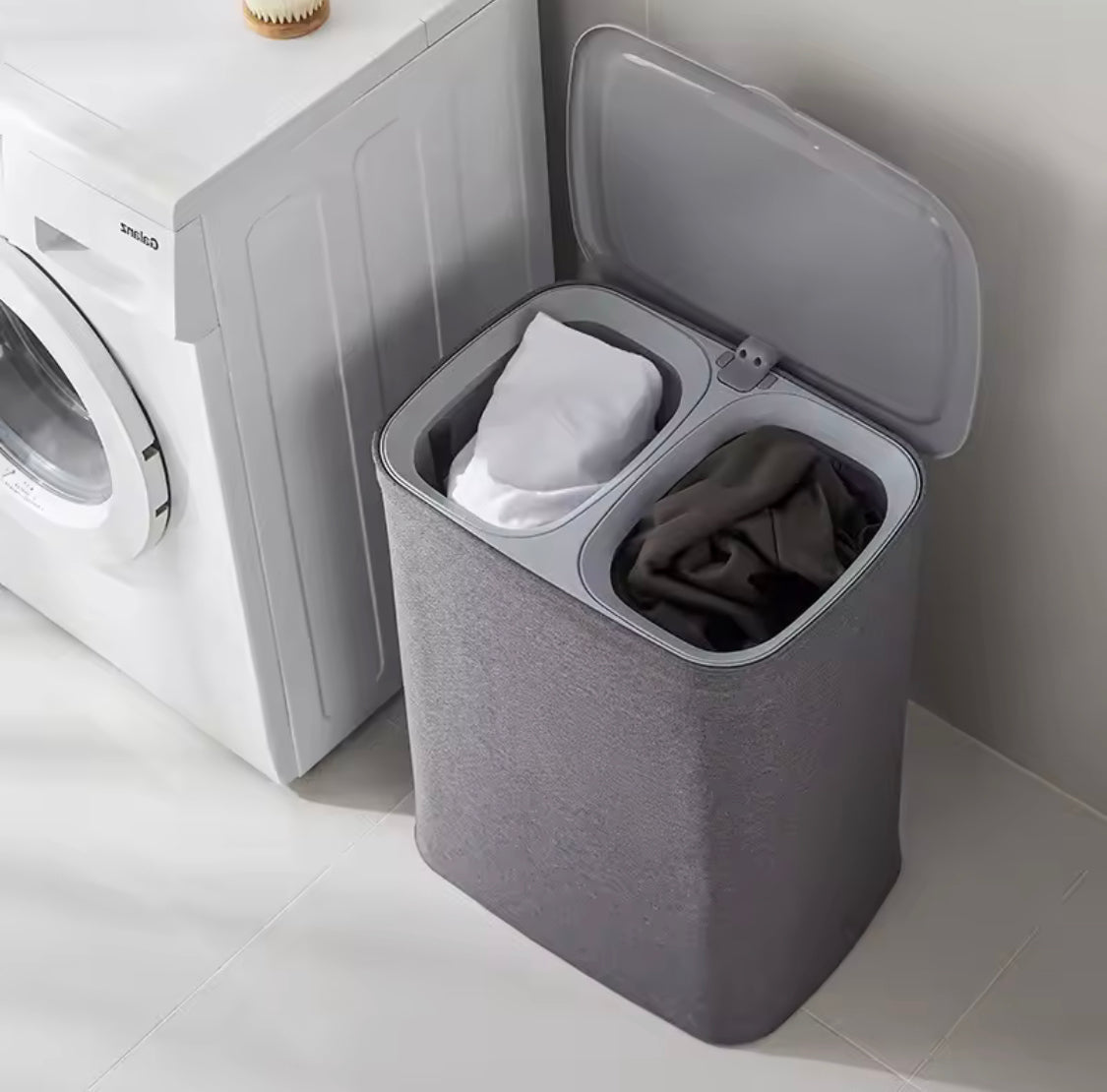 dual compartment foldable laundry basket with lid main image