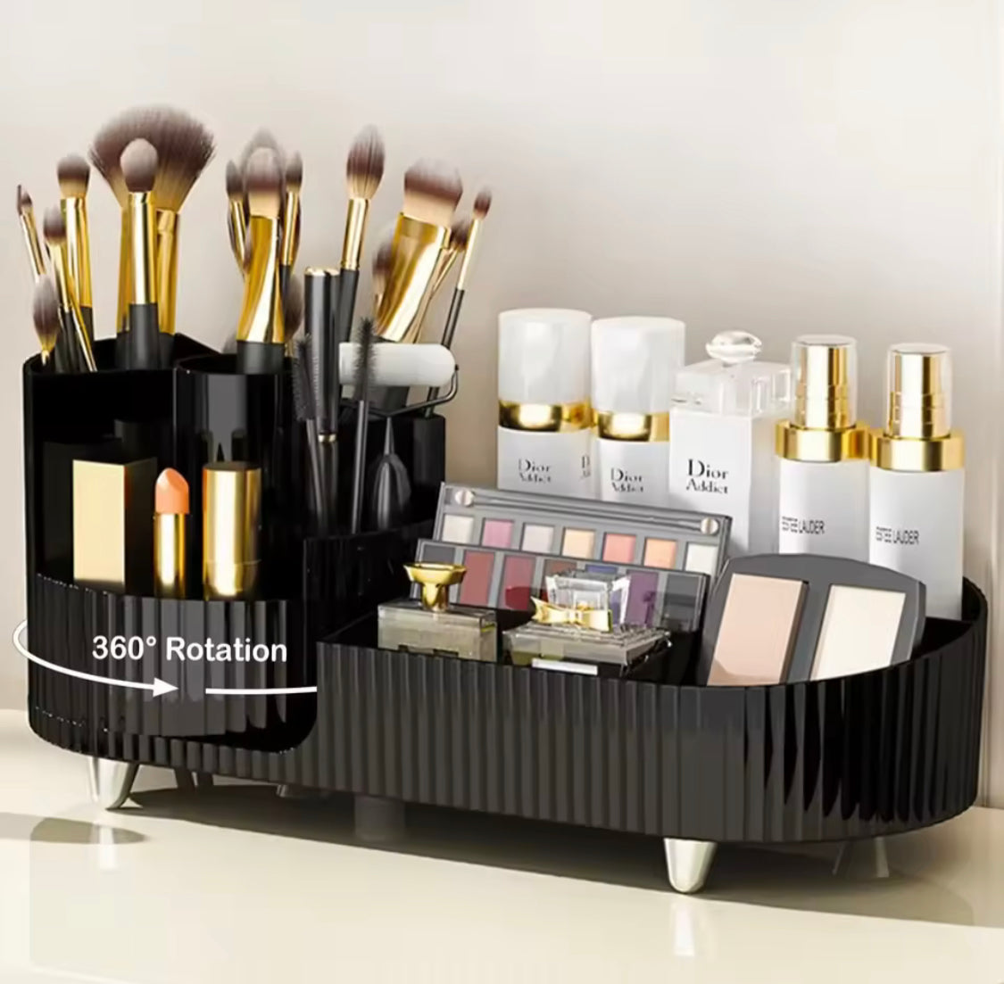 Cosmetic Storage Organizer With Spinning Brush Holder - image 1