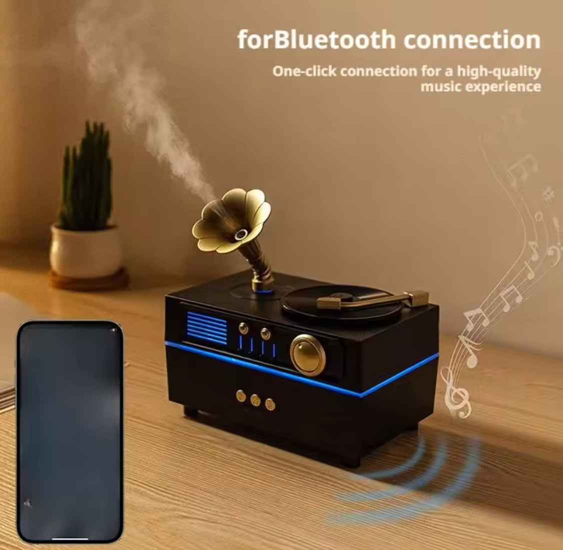 vintage gramophone bluetooth speaker with humidifier image 5