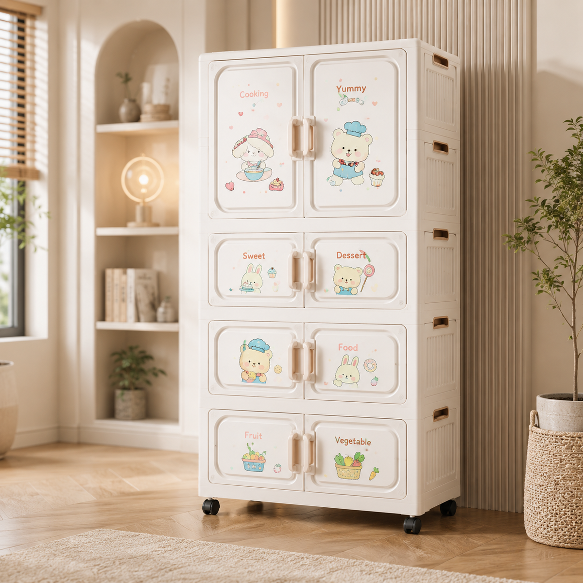 4-Layer Baby Storage Wardrobe With Drawers & Wheels - Dm-2