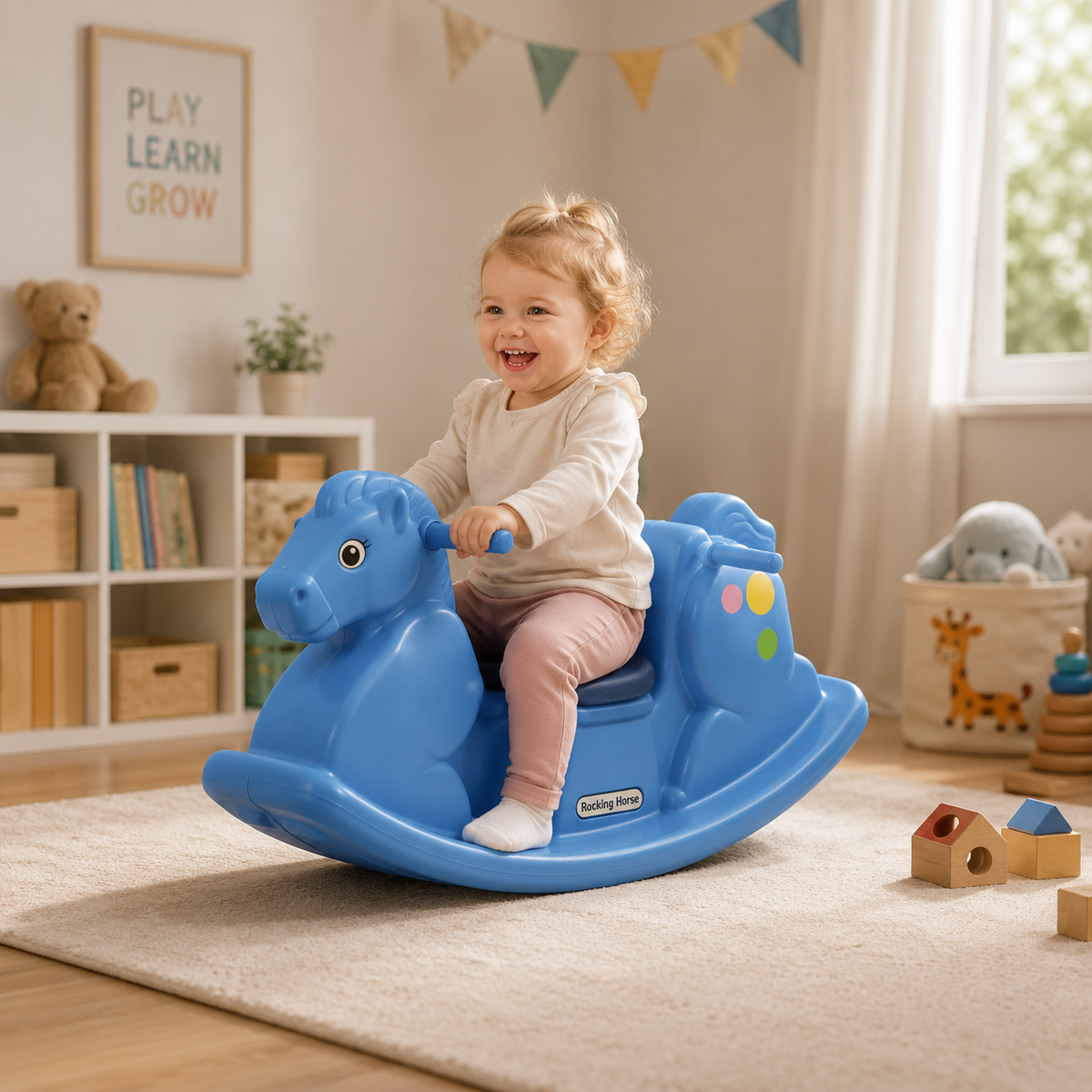 Double Seat Kids Rocking Horse - Blue