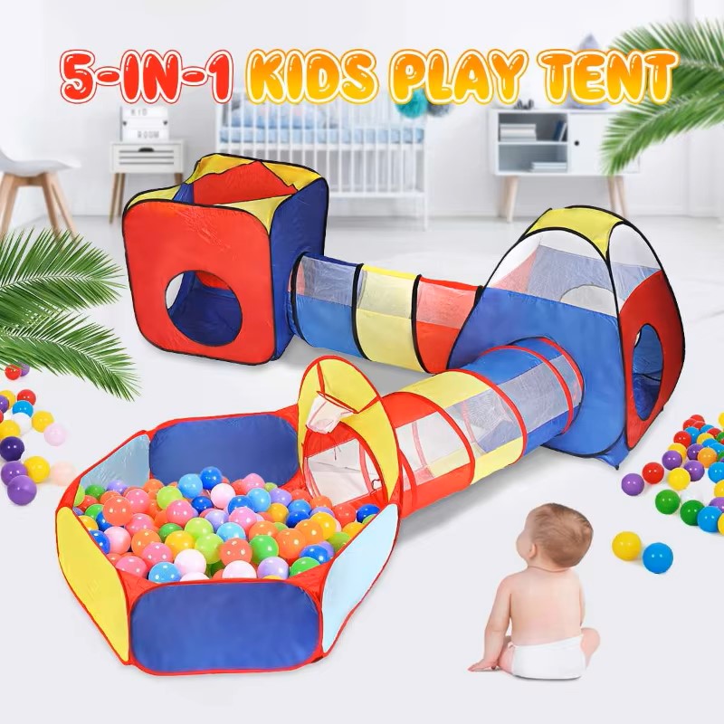 5 in 1 Multicolor Ball Pit Tunnel Tent House + Free 50 Balls 3078