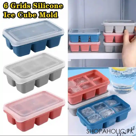 6 grid soft silicone ice cube mold with lid image4