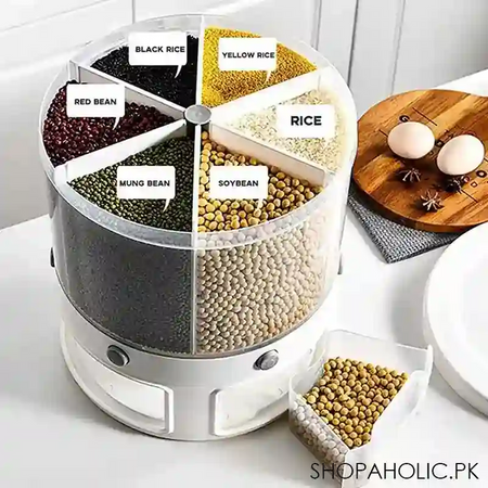 6 grids large rotating grain cereals storage container dispenser image2