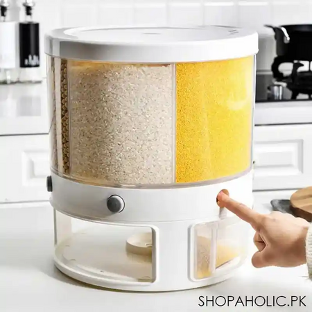 6 grids large rotating grain cereals storage container dispenser image3