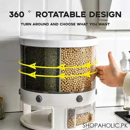6 grids large rotating grain cereals storage container dispenser image4