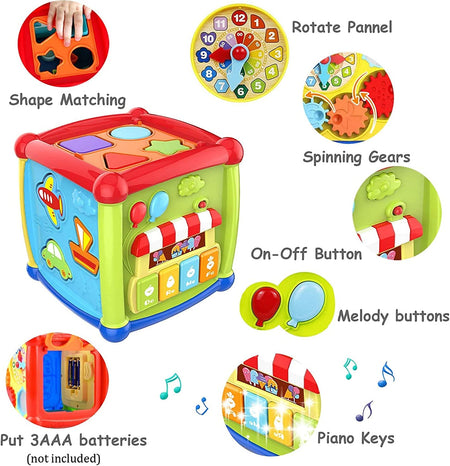 6 in 1 Musical Educational and Multiple Learning Activity Sorting Fancy Cube With Piano