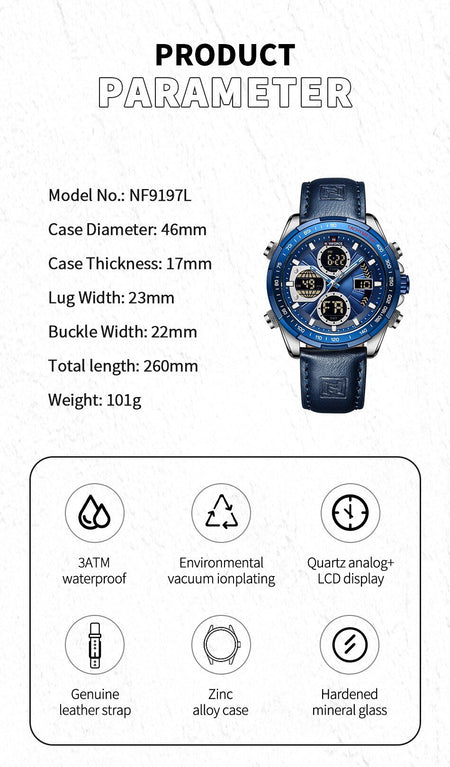 Overfly 9197 Naviforce Analog-Digital Dual Time Chronograph Watch image 6