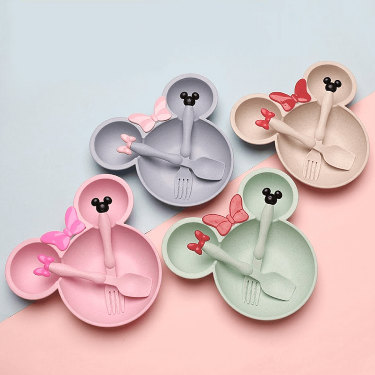 mickey mouse plate set with spoon and fork main image