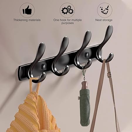 Black 4-Hook Stainless Steel Wall-Mounted Coat & Towel Rack main image