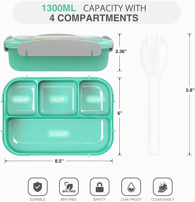 Bento Lunch Box 4 Compartments Leak Proof Lunch Container 1200ml image 4