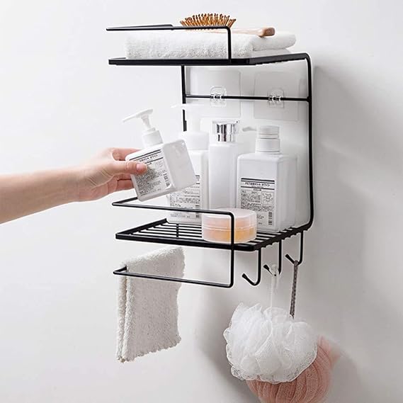 Multipurpose Double Layer Wall Mounted Shelf Rack for Bathroom & Kitchen image 2