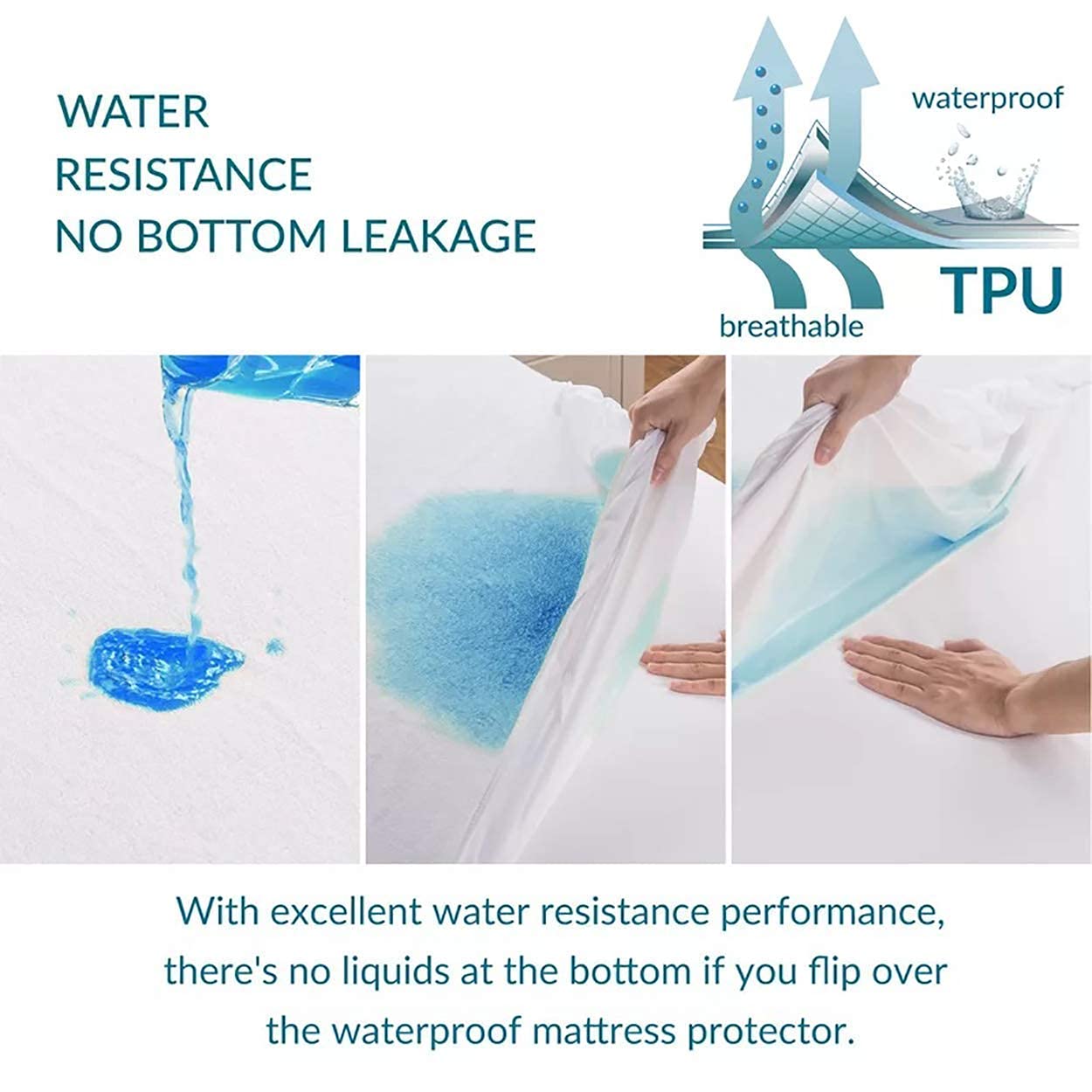 Waterproof Mattress Protector with Elastic Strap - Blue