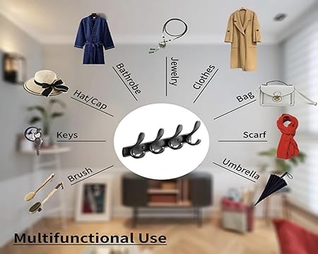 Black 4-Hook Stainless Steel Wall-Mounted Coat & Towel Rack image 2