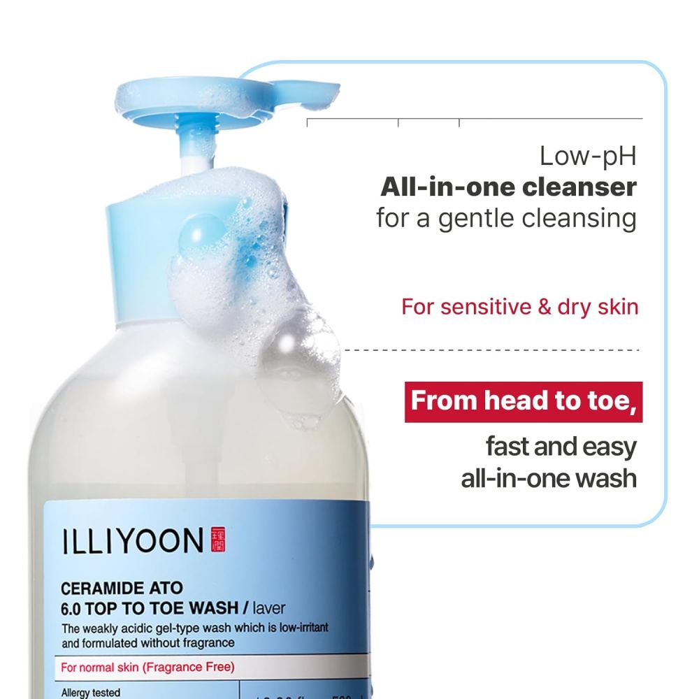 Illiyoon Ceramide Ato 6.0 Top to Toe Wash, For Normal Skin, Fragrance Free 500ml - Image 2