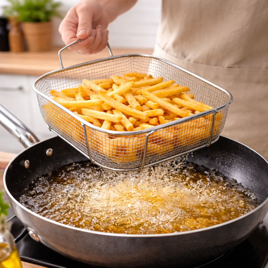 stainless steel fry basket with handle main image