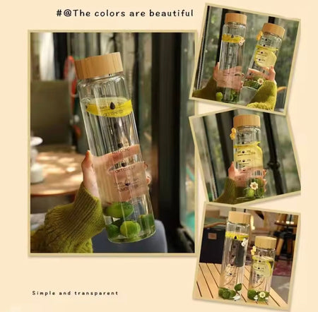 transparent glass water bottle with wooden lid image 7