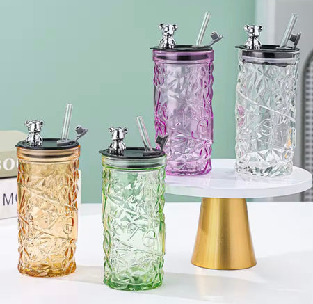 luxury bear cap transparent glass water cup main image