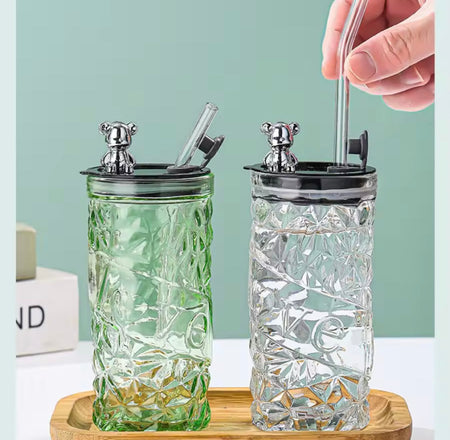 luxury bear cap transparent glass water cup image 5
